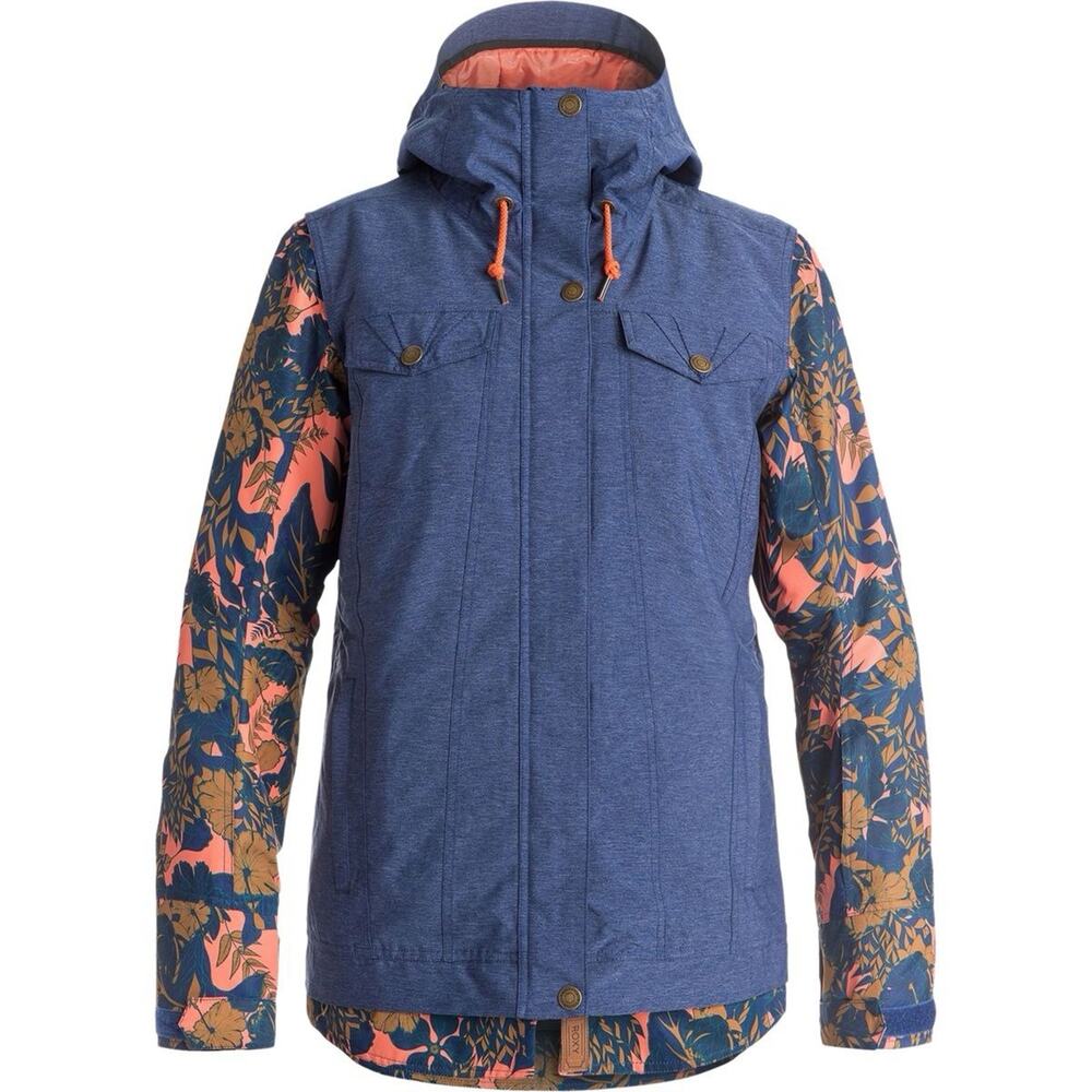 Roxy Women's Snowboard Ski Jacket M Blue Orange Floral EUC Hooded
